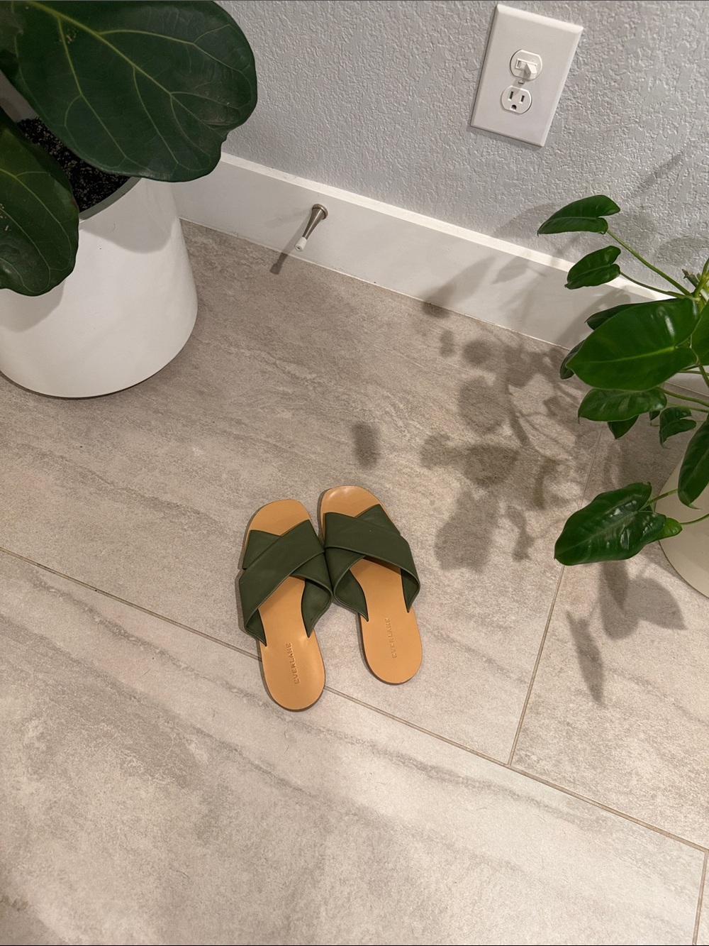 Everlane Olive Green Crossover Slide Sandals